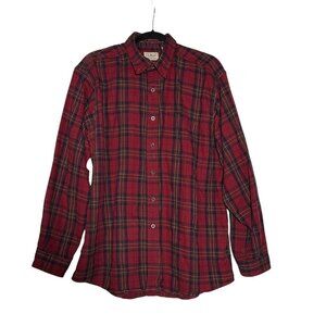 L.L. Bean Red Tartan Plaid Flannel Button Down Shirt Size Large Vintage